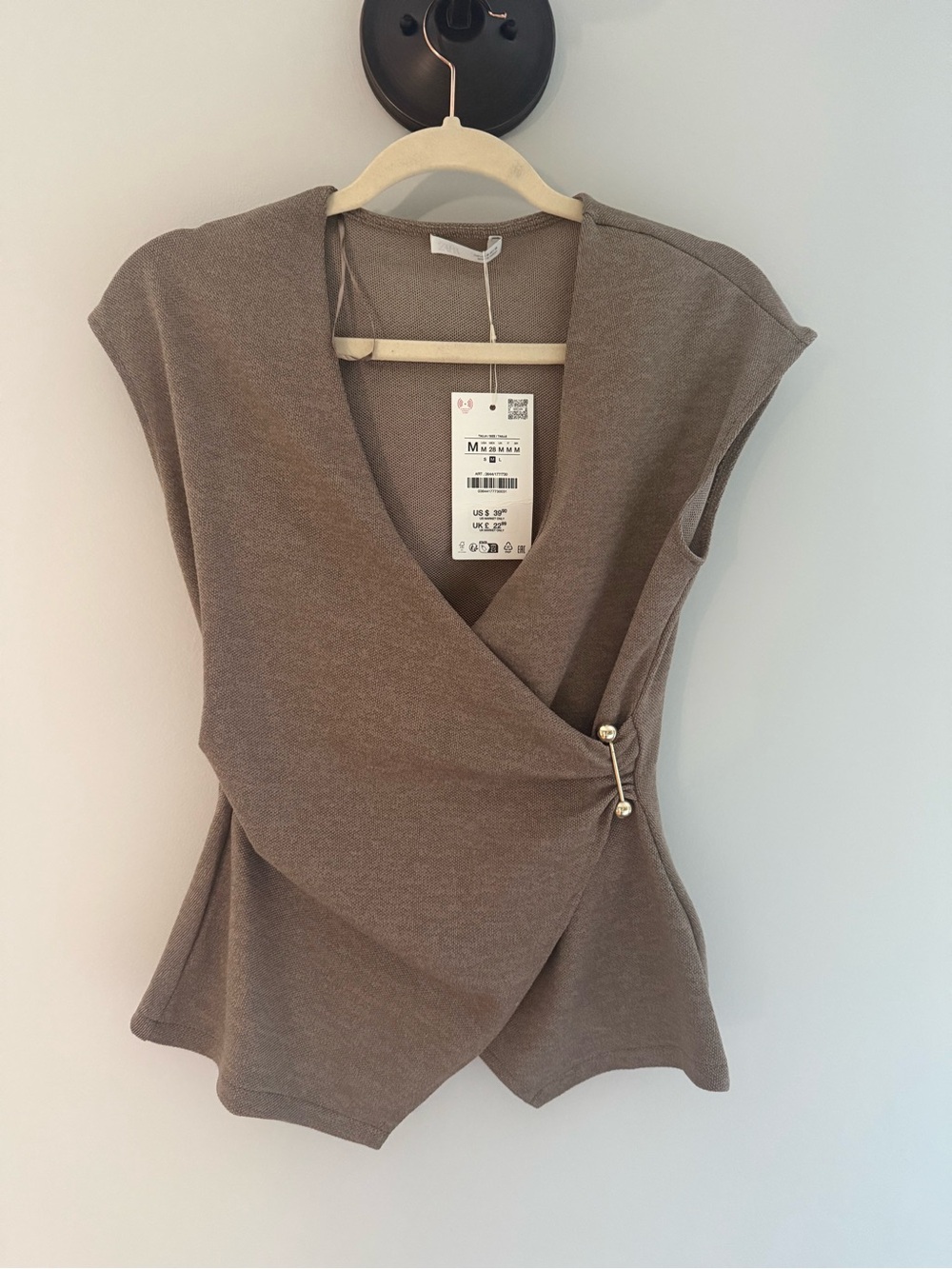 Women’s Wrap Knit Top in Taupe - Zara